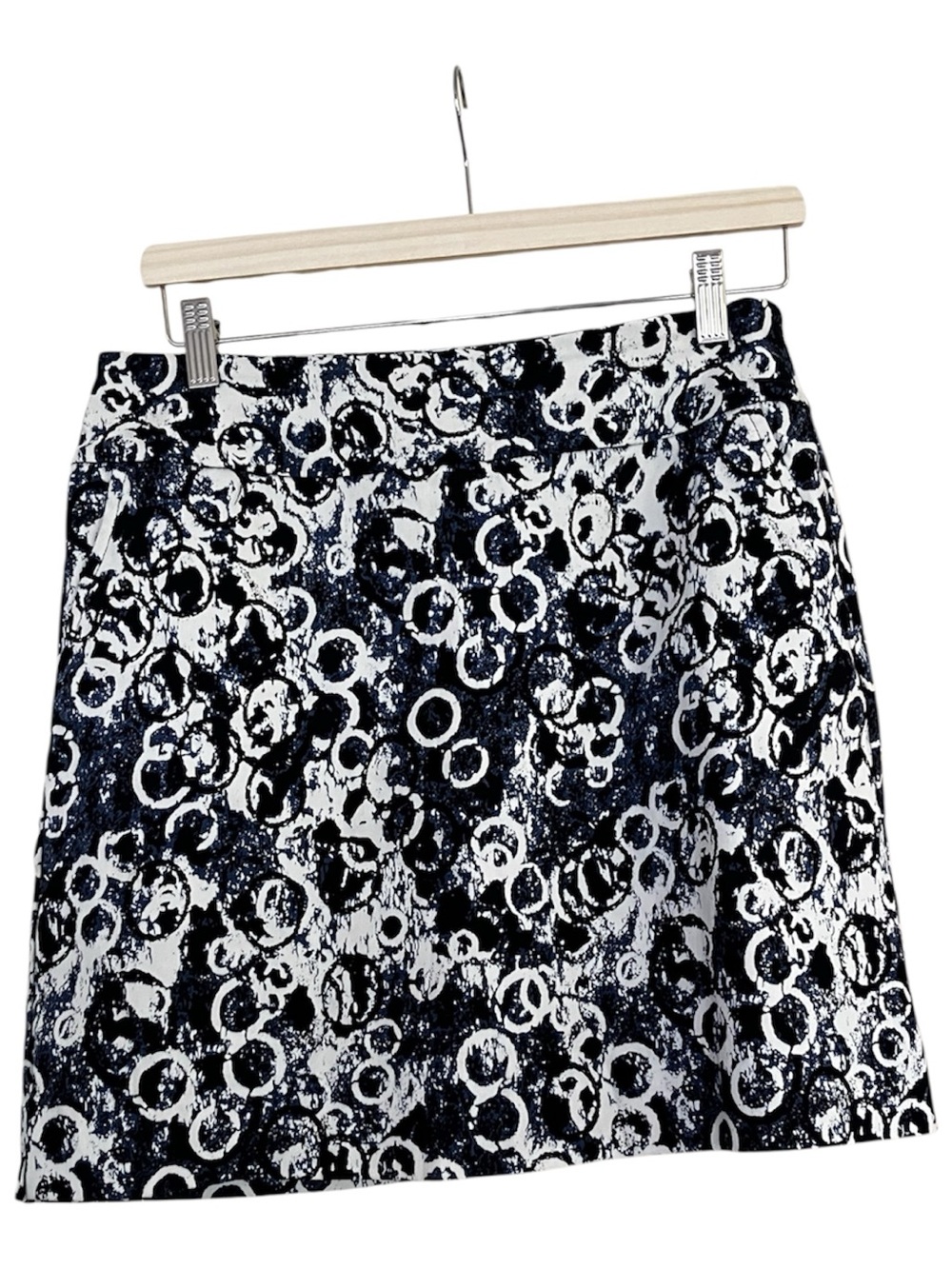 Printed A-Line Mini Skirt in Navy and White sz6